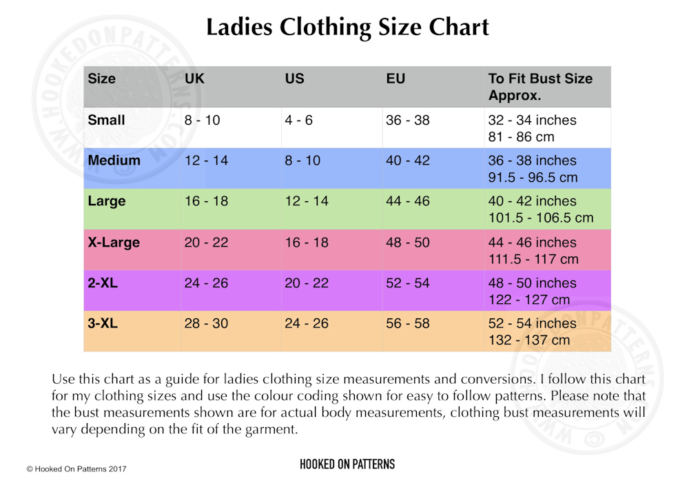 Crochet Cardigan Size Chart